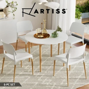 Artiss Dining Table and Chairs Set 5PCS White Wood Restaurant Kitchen Furniture - Picture 1 of 8