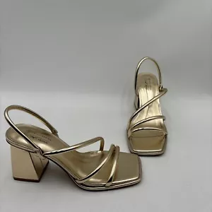 Call It Spring LUXE Gold Vegan Leather Square Toe Strappy Sandals, Size 9B - Picture 1 of 8