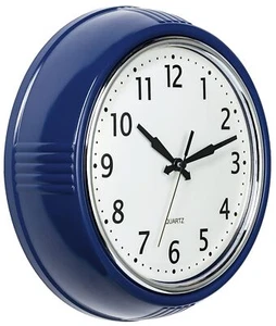 Retro Wall Clock 12 Inch Navy Blue Kitchen 50's Vintage Design Round Silent N... - Picture 1 of 6