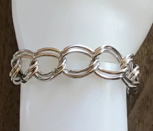 PIERRE CARDIN Silver Tone Double Link Quality 7" Chain Bracelet - Picture 1 of 4