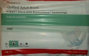 CARDINALHEALTH 18 CT ADULT DIAPERS LARGE 45 - 58 in WAIST EXTRA HEAVY WINGS NEW - Picture 1 of 7