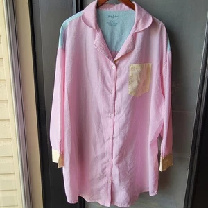Yarn & Sea Women's Striped Notch Collar Nightshirt Size Large Long Sleeve - Picture 1 of 10