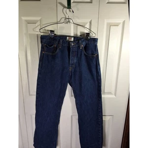 Levis 501 Mens Jeans Straight Leg Button Fly Dark Wash 33 - Picture 1 of 7