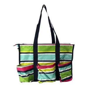Nuevo con etiquetas Bolso de Mano Thirty One 31 Cremallera Superior Organizador Utilitario Preppy Pop Rayas Multicolores - Imagen 1 de 9