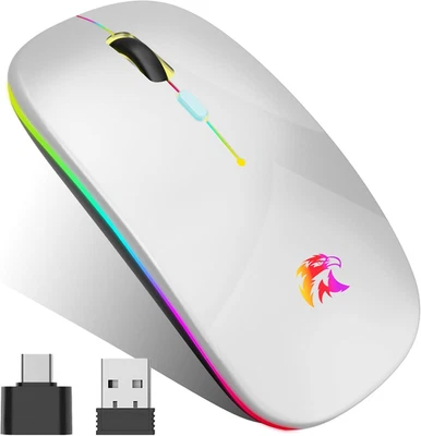 Mouse Wireless Ricaricabile, Mouse Bluetooth E 2,4 Ghz Con Mini Ricevitore USB,  - Immagine 1 di 4