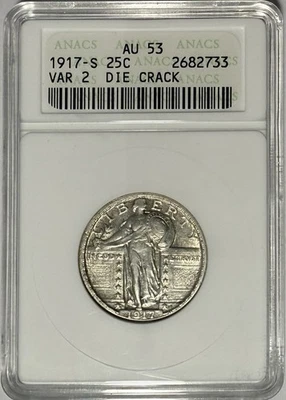1917 S Type 2 Standing Liberty Quarter 25c ANACS AU53 ⭐️VINTAGE ANACS SOAPBOX⭐️ - Image 1 of 2