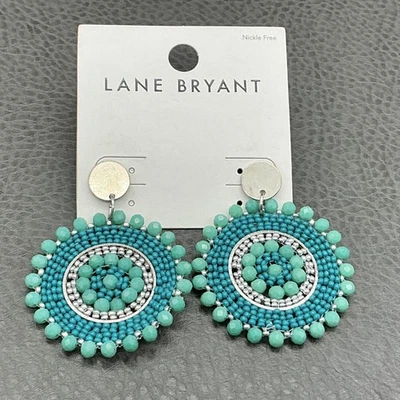 Pendientes colgantes Lane Bryant turquesa con cuentas circulares llamativos boho sin níquel Foto 1 de 4