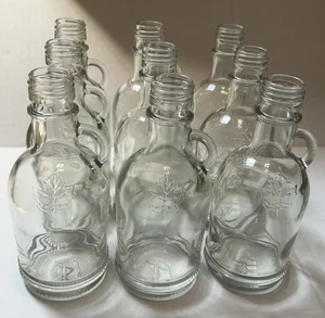 Set of 9, Glass Empty Maple Leaf Syrup Bottles 6", Embossed Maple Leaf - Picture 1 of 10