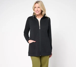 Denim & Co. Regular EasyWear French Terry Tunika Jacke Schwarz XL Neu - Bild 1 von 1