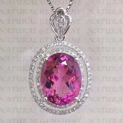 Colgante de diamantes y zafiros naturales enchapado en oro blanco de 18 quilates con forma ovalada de 9,00 quilates Foto 1 de 4