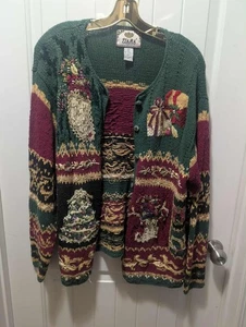 Vintage Weihnachten Urlaub Pullover Strickjacke Damen XL Rot Diadem International - Bild 1 von 13