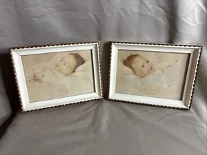 Vintage 1940s Klapka Precious Awake/Asleep 6x8 Glass Framed Baby Prints - Picture 1 of 9