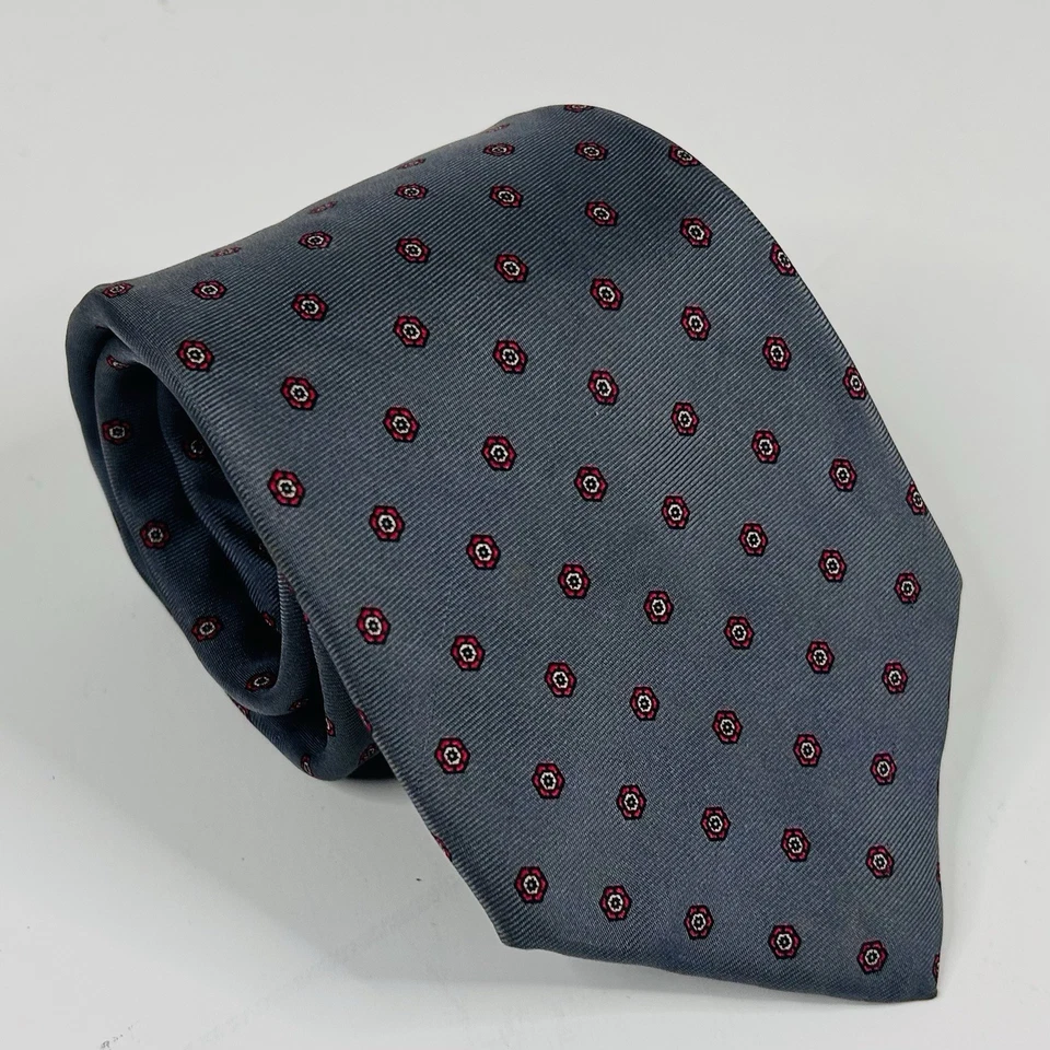 Corbata Christian Dior Vintage 100% Seda Floral Gris Rojo 55 1/2 x 3 1/4 Foto 1 de 3