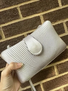 Carlo Felleni pleated satin evening Bag Purse Silver Gray - Picture 1 of 10