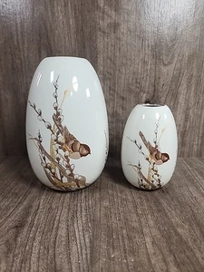 Juego de 2 Jarrones Otagiri Gorrión Pájaro con Sauces Coños - Hecho en Japón - Imagen 1 de 6