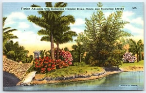 Postcard Florida Tropical Trees Plants Flowering Shrubs R E Simpson Linen UNP - Picture 1 of 2