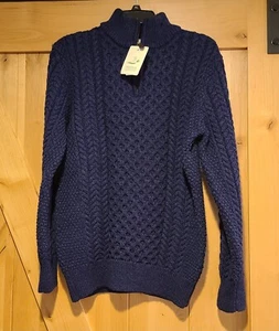 Neu! Aran Co Pullover Herren M Ballycroy Half Zip Zopfmuster Merinowolle - Bild 1 von 15