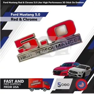 2 PCS Ford Mustang Red Chrome 5.0 Liter Performance 3D Stick On Emblem - Bild 1 von 3
