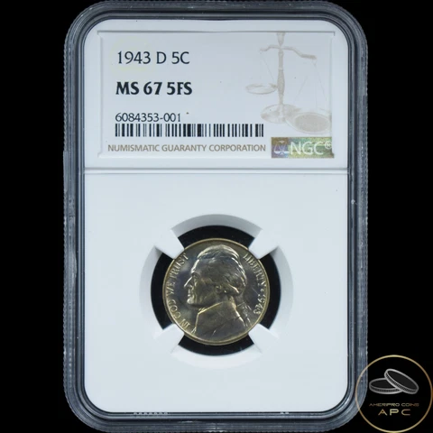 1943 D Jefferson Nickel 5c NGC Certified MS 67 5FS Full Steps High Grade Beauty Cover