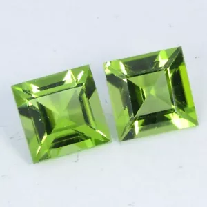 2.60Cts Perfect 100% Natural Peridot Square Shape 7mm Matching Pair - Picture 1 of 4