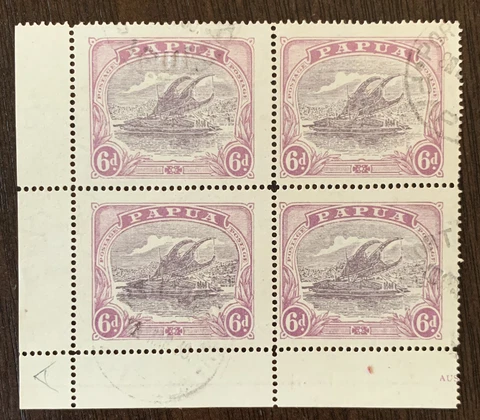 1919 PAPUA 6D USED STAMP BLOCK #69 LAKATOI HANUABADA Cover