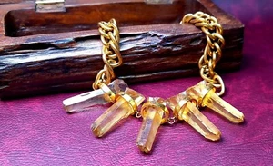 Chunky Goldtone Chain Necklace With Resin Crystal - Picture 1 of 6