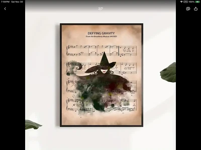 Wicked DEFYING GRAVITY Musical Score Sheet Canvas Wall Art CHOICE 236