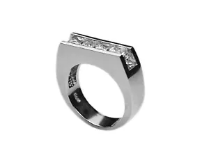 Anillo de circonio cúbico cuadrado de plata esterlina 925 de canal - Imagen 1 de 5