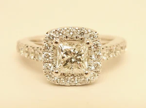 VERA WANG 1.29 ctw Princess/Round Natural Diamond Engagement Ring 14K White Gold - Picture 1 of 14