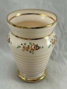 VINTAGE 50er Jahre weiße Milchglas Vase mit Blumendekor gold gebändert 17cm - Bild 1 von 9