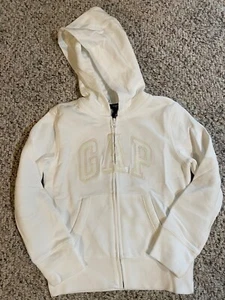 Gap Kids NWT Girls 6 7 S Ivory Arch Logo Zipper Hoodie Sweatshirt Jacket - Picture 1 of 3
