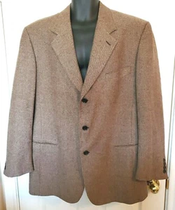 Donna Karen NY Mens 44 Regular Brown Herringbone Print Wool Blend Blazer Jacket - Picture 1 of 4