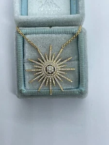 2.30Ct Round Cut Lab Created Diamond Sunburst Pendant 14K Yellow Gold Plated - Picture 1 of 6