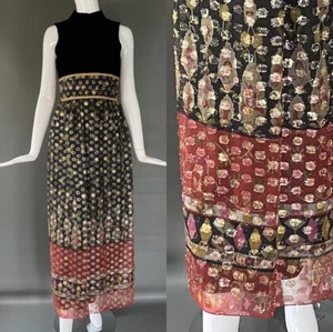 Vintage 70’s Metallic Skirt Velvet Bodice Maxi Dress XS/S - Picture 1 of 8