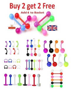 Piercing de barra de lengua con barra bio flexible libre de metal sin alergia Reino Unido - Imagen 1 de 12