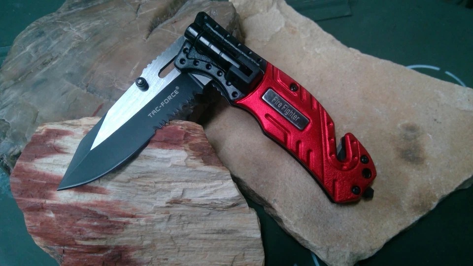 Тактический пожарный нож Tac-Force с красным вспомогательным лезвием светодиодный аварийный - Изображение 1 из 4