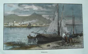 Invierno real y la roca del dragón hermoso grabado en madera real antiguo 1860 - Imagen 1 de 1