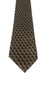 Arrow Neck Tie Mens Gold Black Geometric Print Polyester Business Church - Picture 1 of 13