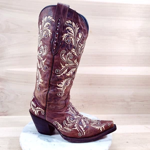 Lucchese Aspen Redwood Westernstiefel Damen 7 B braun Blumenmuster Cowboy Snip Toe - Bild 1 von 14