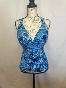 MSRP $94 Lauren by Ralph Lauren Women's Swimwear Top Bandana Paisley Navy Size 4 - Picture 1 of 2