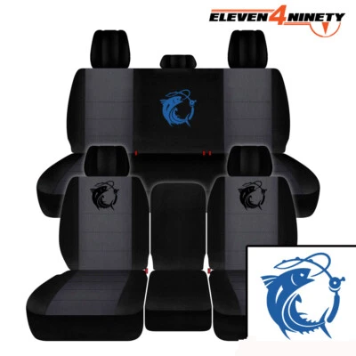 Fundas de asiento de diseño para 11-18 Ram 1500-3500 / logotipo de poste de pez carbón negro Foto 1 de 4