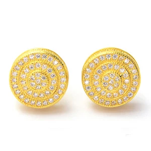 Men's Fashion Gold Plated Double Round Screw Back Stud Earrings SE 11171 G - Picture 1 of 3