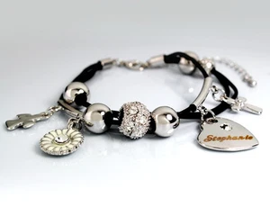 Weißgold Charm Name STEPHANIE Lederarmband Geburtstag Weihnachtsgeschenk für sie - Bild 1 von 7
