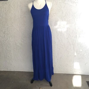 H&M Basic Long Maxi Dress Size XS Cobalt Blue Spaghetti Strap Soft Knit Stretch - Picture 1 of 12