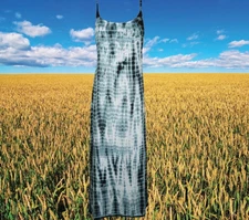 Women Casual Dress, Blue White Tie Dye Summer Tank Shift Boho Dress S/M