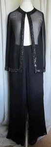 Adrianna Papell Occasions Jacket & Pants Sz 8 Black Sequined Beaded Stunning - Picture 1 of 11