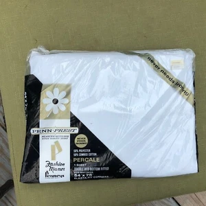 Vintage New Penn Prest Penneys Fashion Manor Percale Double Fitted Sheet White - Picture 1 of 6