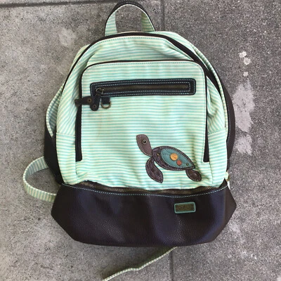 Mochila Cartera Convertible Tortuga Marina Chala Verde Rayas Lona Cuero MANCHADO Foto 1 de 4