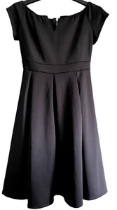 Lalagen Cocktail Dress L Off-The-Shoulder Cap Sleeve Swing Zipper Black New Tags - Picture 1 of 12