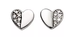 Mezza Zircone Orecchini a Perno Cuore Argento Sterling 925 Marchiato Nuovo Boxed - Foto 1 di 3
